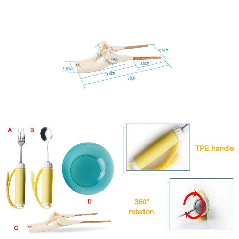 Hemiplegia Elderly Disabled Tableware Eat Food Fork Spoon for Rehabilitation Exercises Anti-shake Anti-splash Kitchen Tool