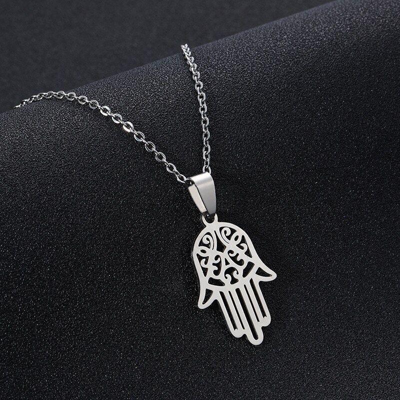 Stainless Steel Hollow Hamsa Hand Pendant Necklace Silver Color Clavicle Chain Turkish Evil Eye Luck Jewelry: Style 5