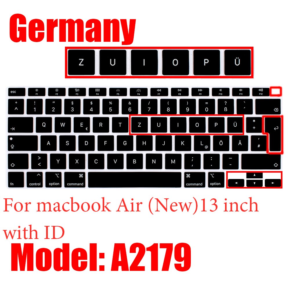 German Laptop Silicone Cover Laptop cover For macbook air 13 pro15 touchbar 11" Keyboard cover Dust-proof silicone keyboard case