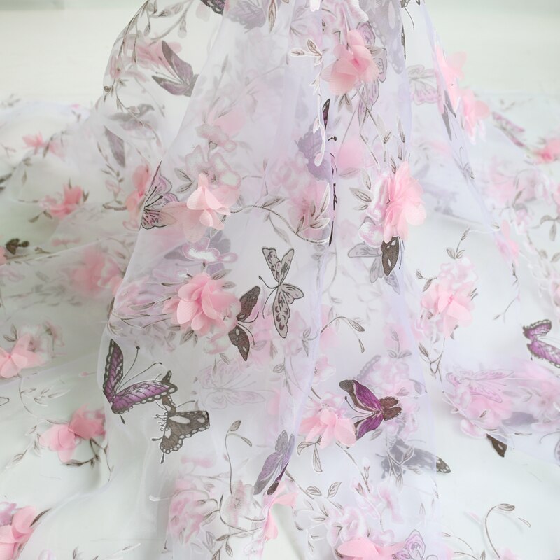 50cm * 135cm Kleid Kleider Applikationen Chiffon Stoffe Schmetterling Drucken Organza Spitze kleidung Material
