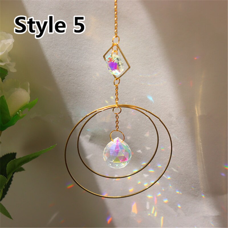 Home Decor Crystal Pendant Hanging Curtain Windchimes Sun Light Catcher Star Moon Pendant Rainbow Wind Chime: style 5