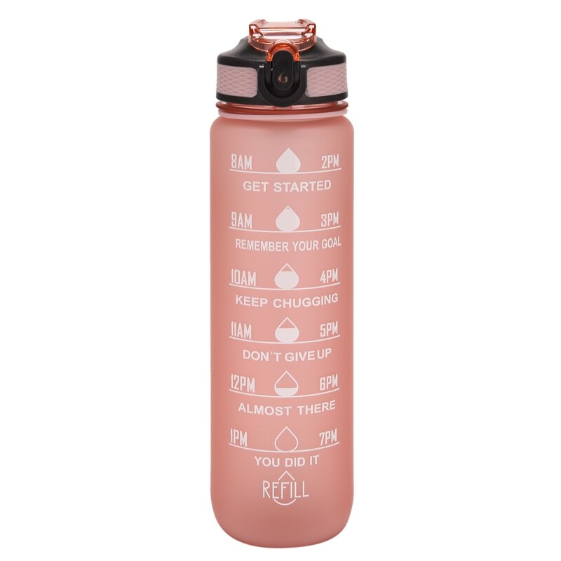 1000ML Tritan Fitness Sports Water Bottle With Time Marker&amp;Straw Large Wide Mouth Leakproof Durable: As Shown 3