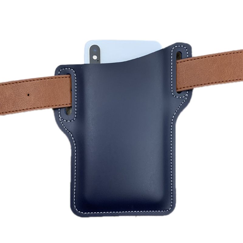 Retro kunstlæder mobiltelefon bæltetaske mænd vandtæt mobiltelefon loop hylster beskyttelsestaske talje taske tegnebog: Dyb blå