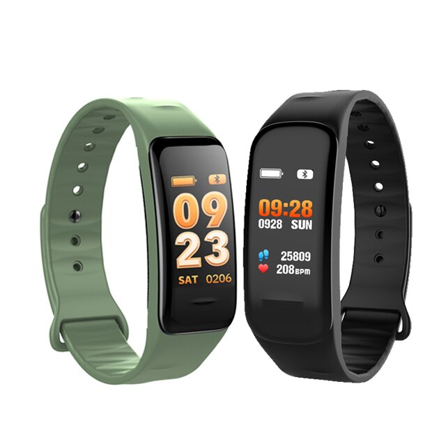 Color Screen C1S Smart Bracelet Waterproof Heart Rate Monitor Health Fitness Tracker Bluetooth Smart Watch for Sport PK MI Band4: black add green