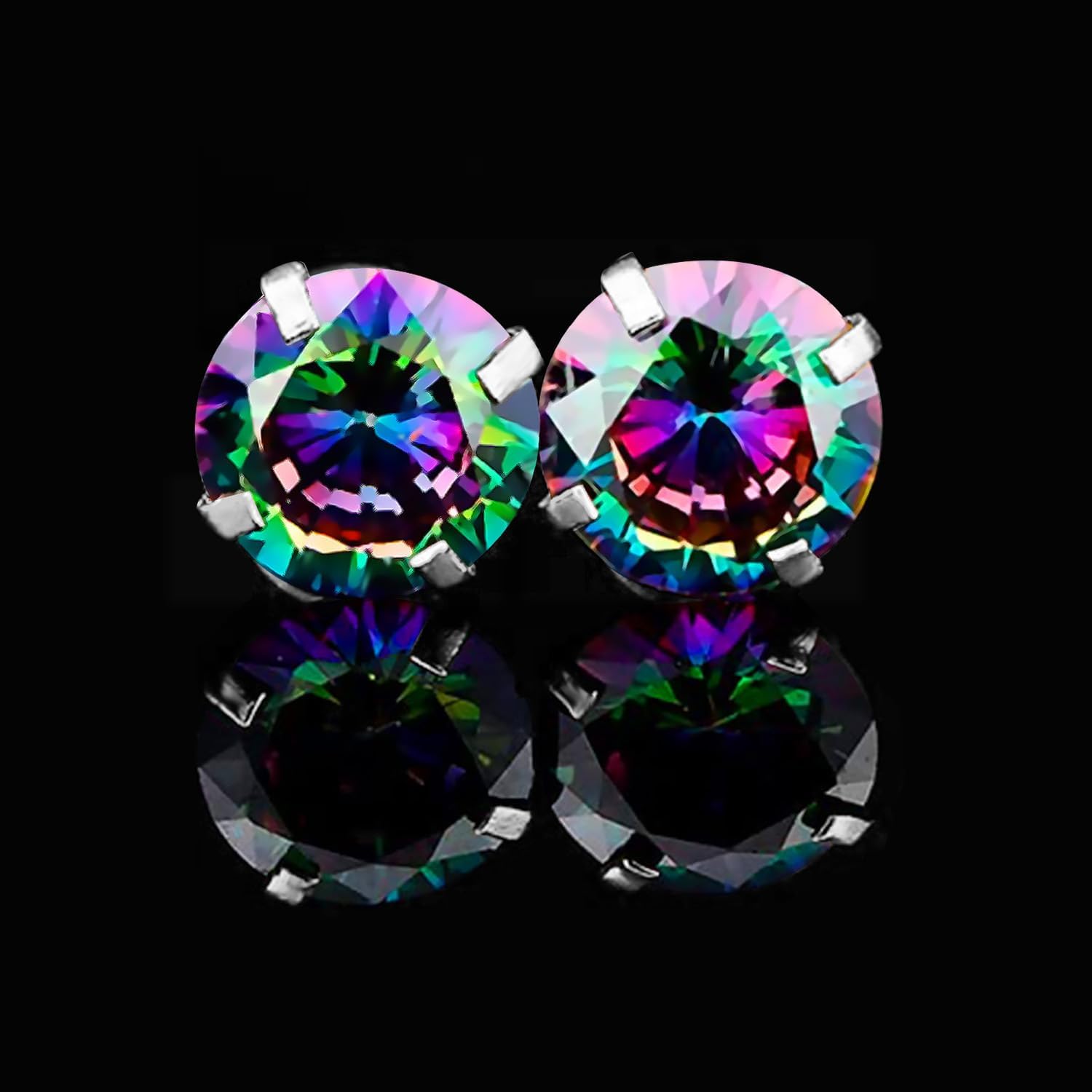 6mm CZ Screw Flat Back Earrings for Women Girls Hypoallergenic for Sensitive Ears Rainbow Cubic Zirconia Stud Earring