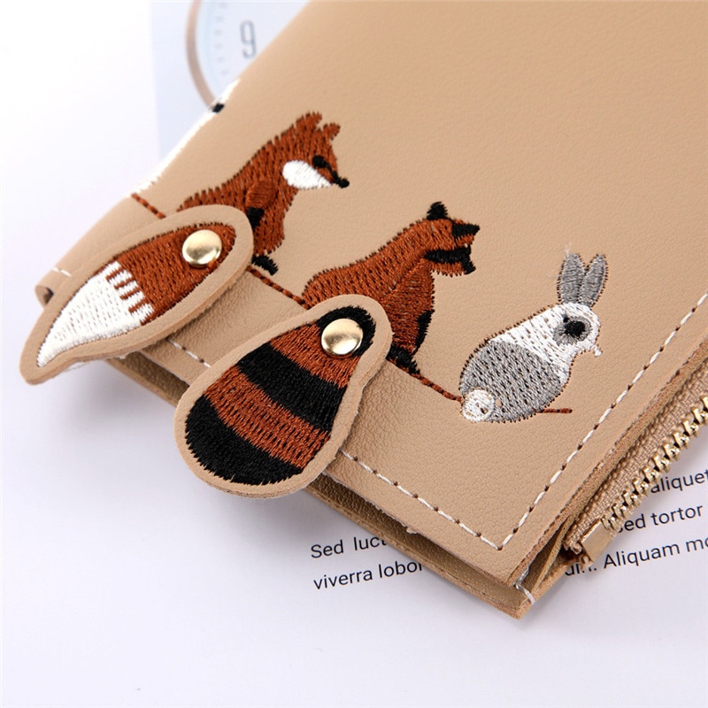 Dam plånböcker räv katt lång tofs myntkorthållare handväska paket kvinna plånbok portafoglio donna monedero mujer portfel damsk