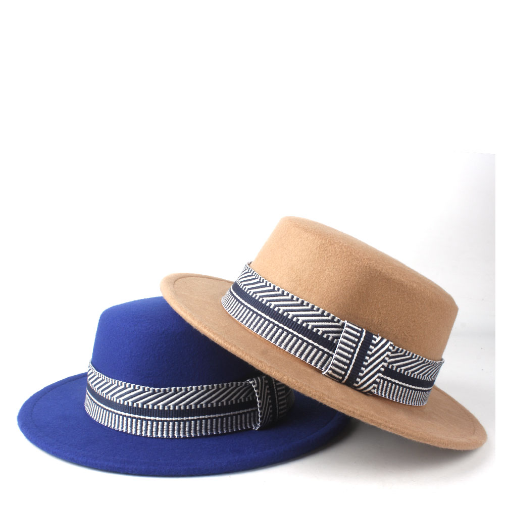 Men Women Flat Top Hat Winter Wide Brim Hat Friend Party Hat Wool Trilby Hat Size 56-58CM