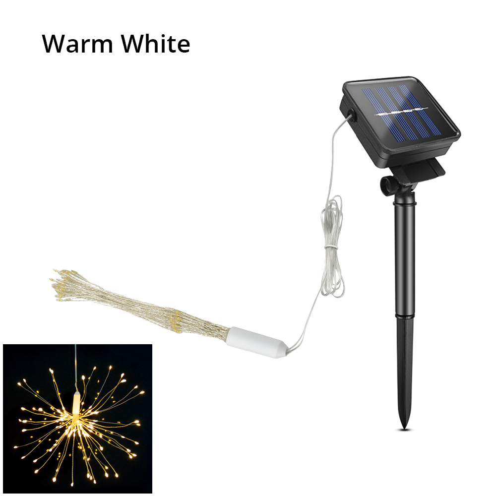 Diy fyrværkeri solstrengelys til havedekoration buket led snor jul festlige fe lys udendørs sol lamper: Varm hvid-sol / 150 lysdioder