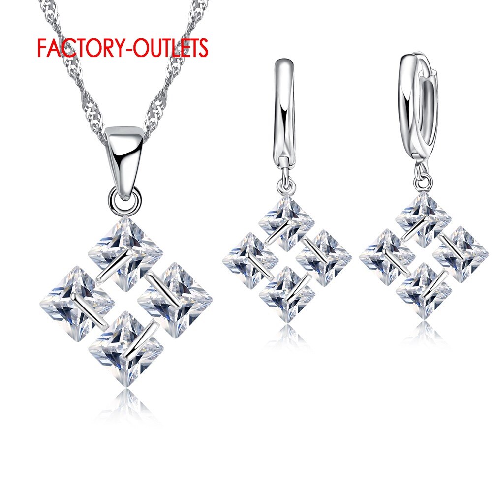 New Classic 4 Sereno CZ Quadrato Design 925 Collane Con Pendente Orecchini Da Sposa Set di Gioielli Da Sposa Per Le Donne