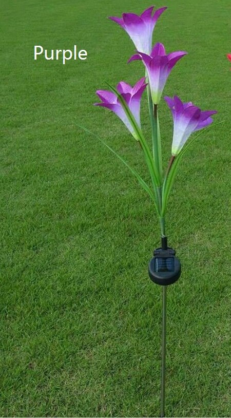 Sol ledet græsplæne lys 4 leds kunstig lilje blomst lampe udendørs til have / villa / park / gade / fabrik blomsterbed hvid / farverig: Lilla / Farverig belysning