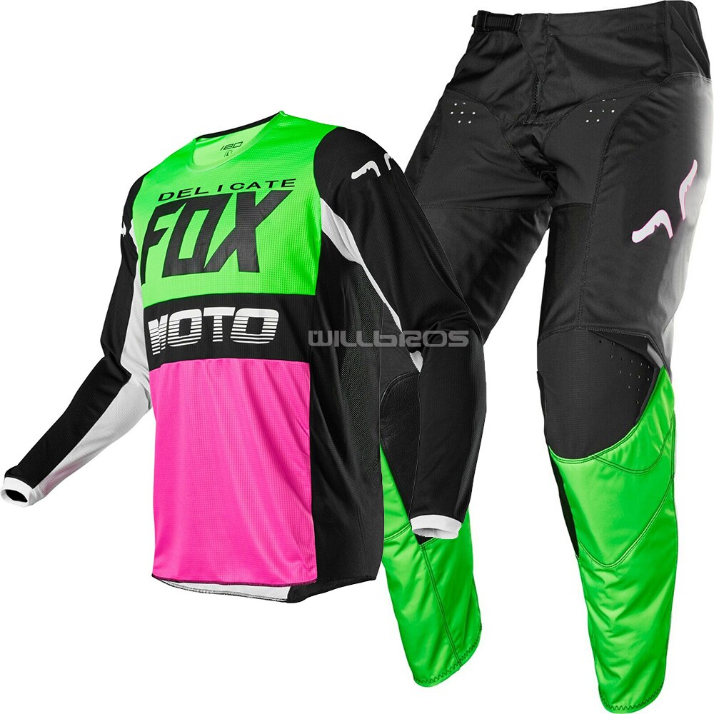 Delicate FOX 180 Fyce Gear Set Motorbike Street Moto Mountain Bicycle Cycling Suit Motorcycle Suit Black Grey Kit