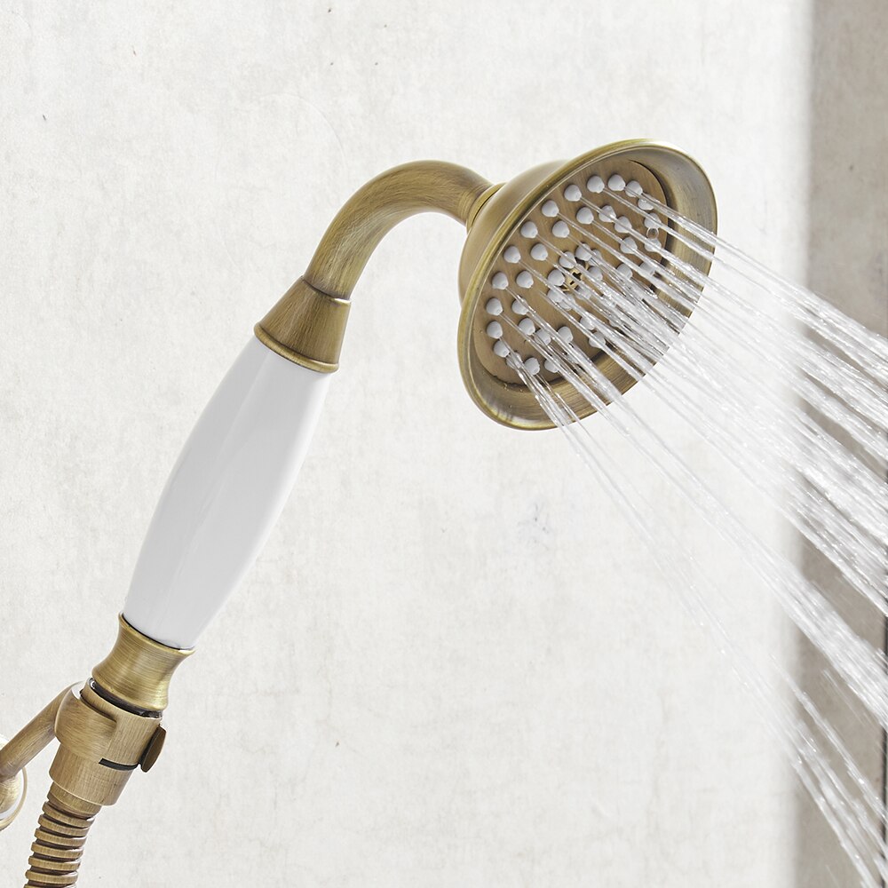 Douchekoppen Antiek Messing Badkamer Handdouche Sproeikop Met Luxe Keramiek Bad Ronde Regendouche Kraan HJ0527K