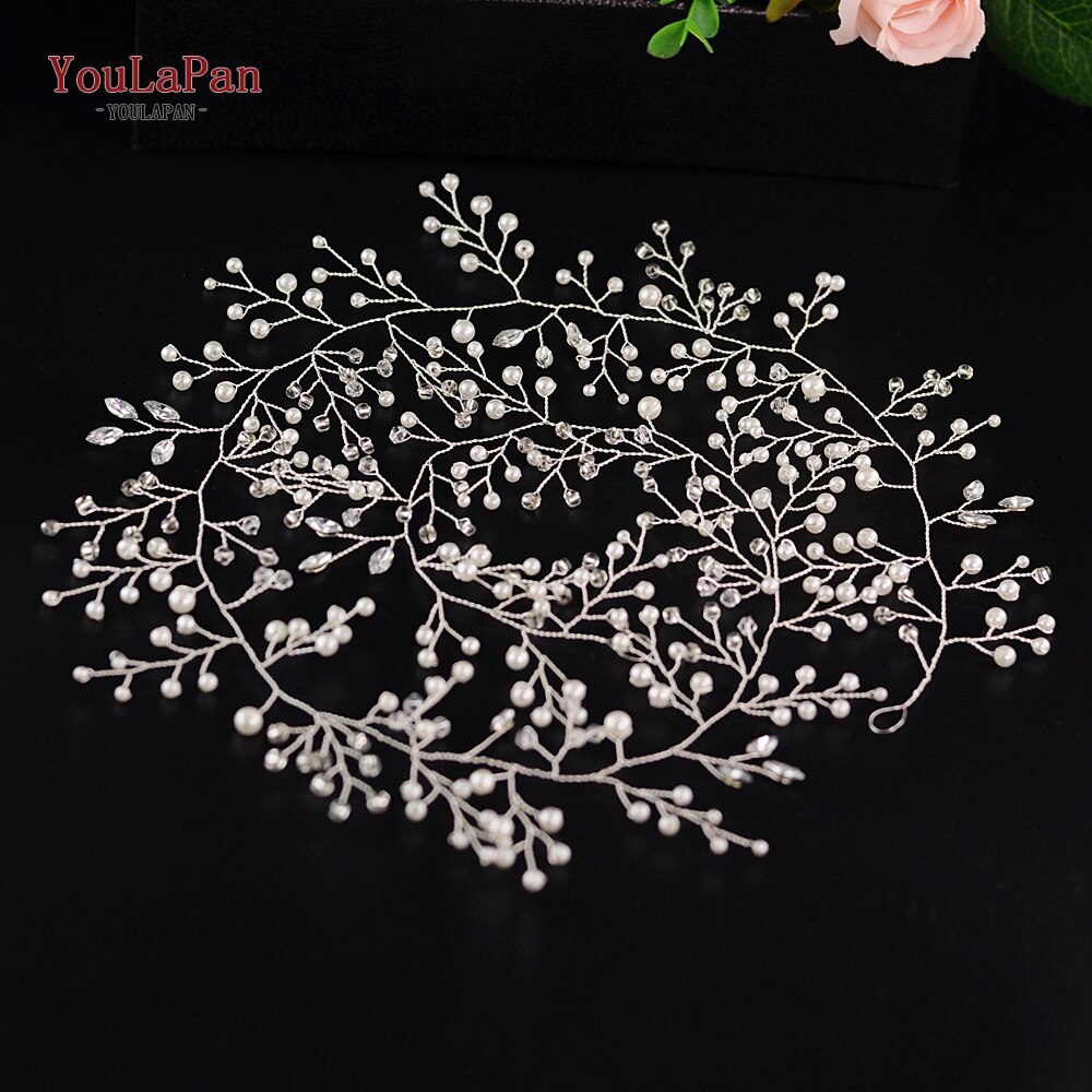 Topqueen HP120-S Bruiloft Haar Wijnstok Bruids Haar Accessoire Bruids Hoofddeksel Handgemaakte Parels En Crystal Kralen Zilver Kleur: Default Title