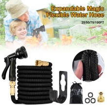 25/50/70/100FT retractable garden hose hose garden gardening watering hose with 8 nozzles 3/4" brass connector