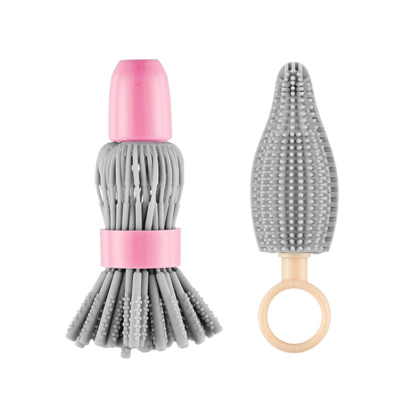 2Pcs Newborn Baby Bottle Cleaner Brushes Set Silicone 360 Degree Rotation Baby Milk Bottle Nipple Cup Clean Cleaning Brush: Gray