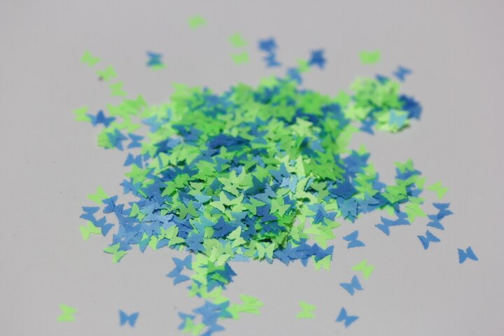 Neon Groen Blauw Mix Solventbestendige Vlinder Glitter Spangles voor nail art en Andere DIY decoratie