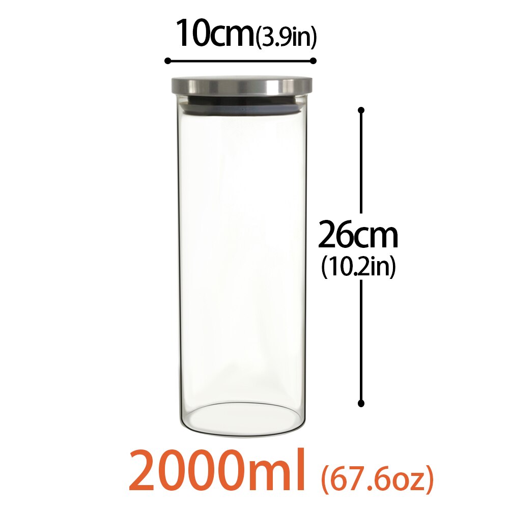 Frascos de almacenamiento de vidrio con tapas para cocina de acero inoxidable herméticas, latas selladas para almacenamiento de alimentos, especias, té y café, Banco de almacenamiento de dulces: 2000ml