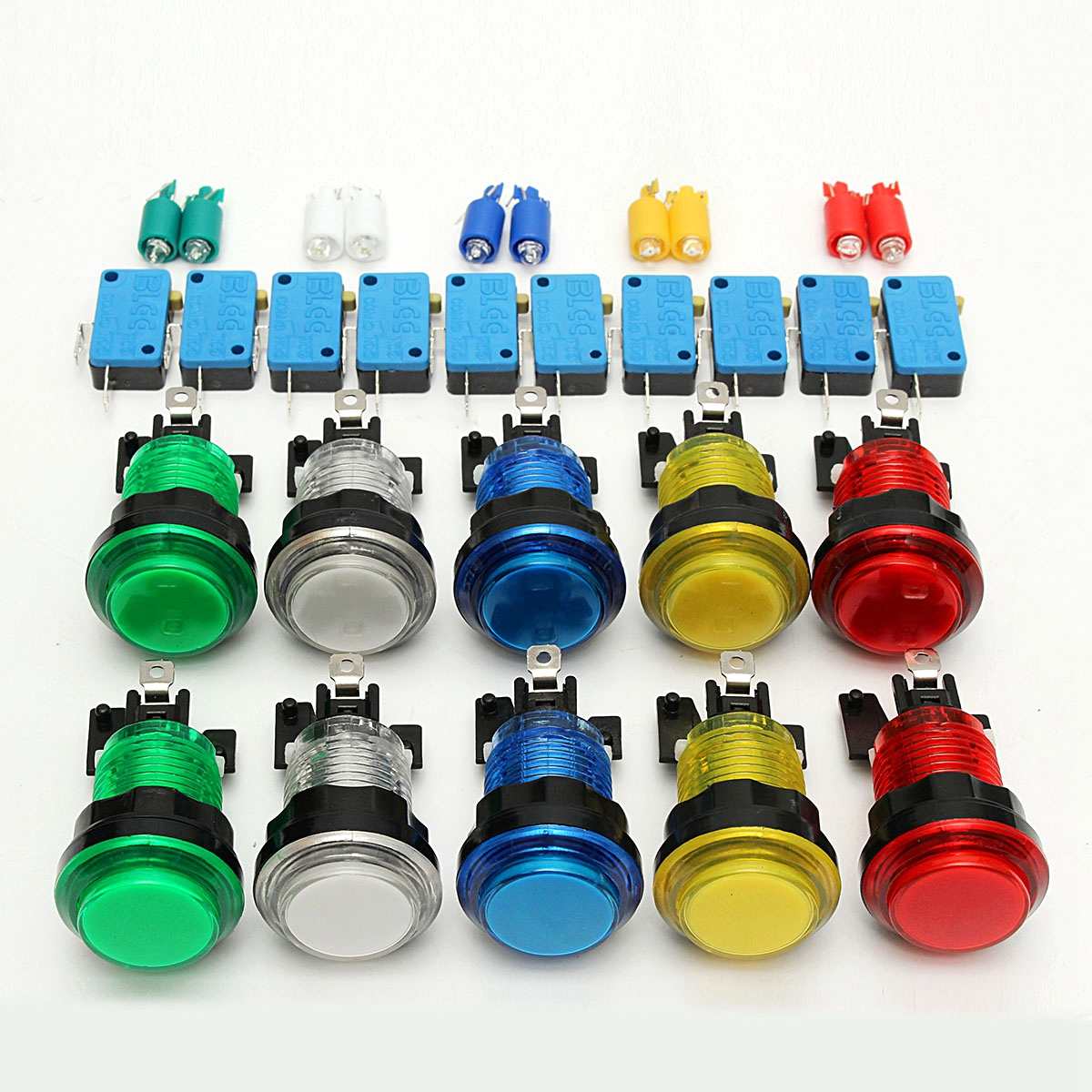 10Pcs LED Light Illuminated Full Colors Switch Buttons Round Game Player Push Button Switch For Arcade DIY Parts Lot Accessories