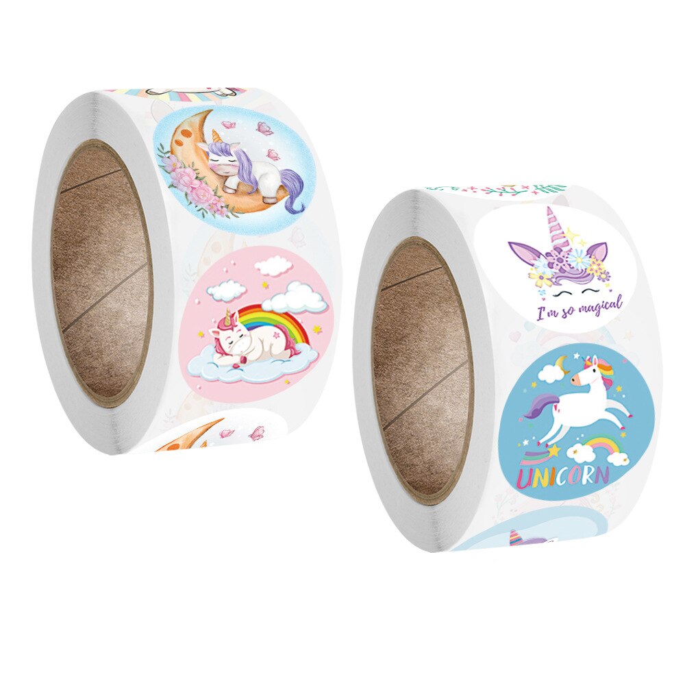 500pcs/roll Cute Cartoon Unicorn Sticker Childrens Reward Label Decoration Teacher Encouragement Student 2.5cm Sticker