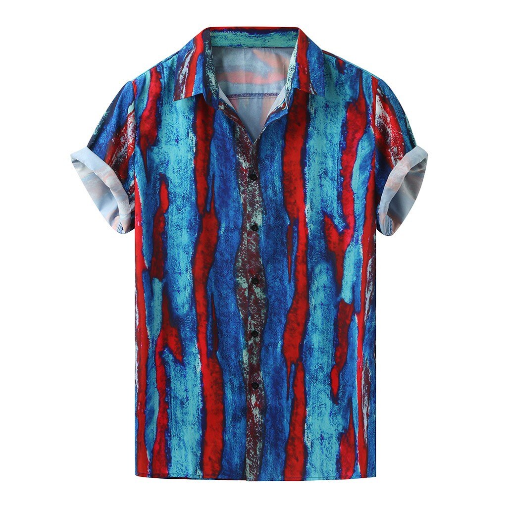 Camisa masculina colorida com tinta amarrada, camisa para homens, roupa branca e azul, verão de M-3XL, 2020 para homem: B  / 3XL Chinese Size