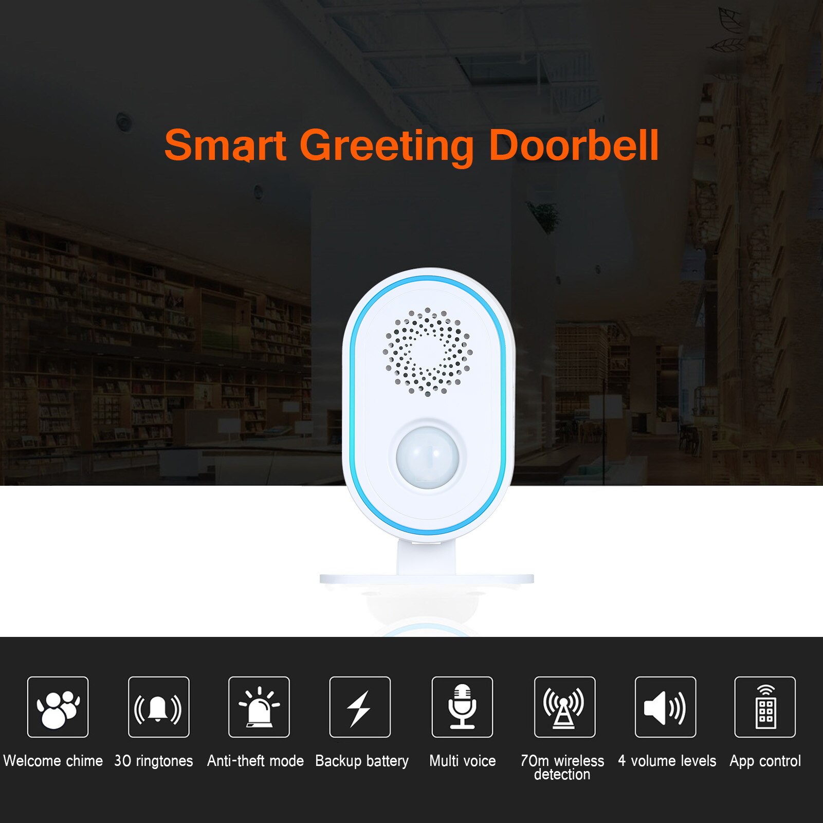 Smart Wireless Doorbell JMX020 Door Chime Motion Sensor Door Bell with Alert Counting Volume Adjustment 30 Ringtones