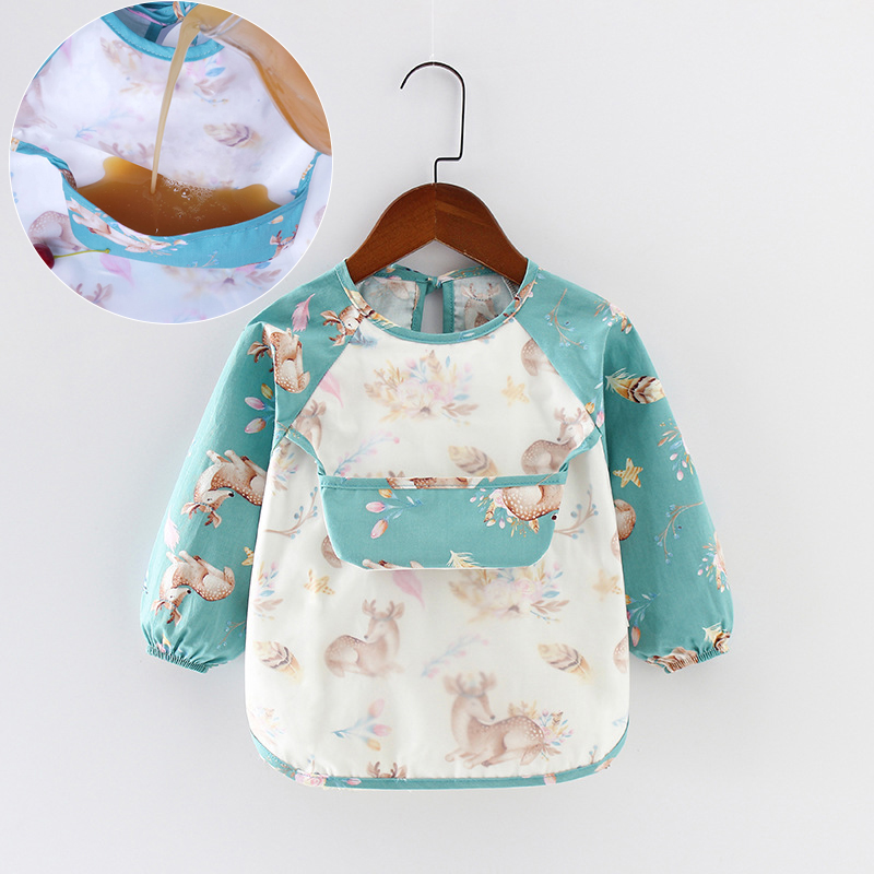 Bavoirs dessin animé à manches longues, tablier avec poche, imperméable, Smock d&#39;alimentation, bavoir en tissu banane pour bébés garçons et filles