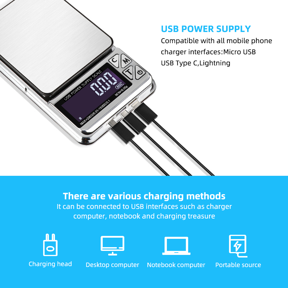 Waga jubilerska o wysokiej precyzji 1000g/600g/200gX0,01g cyfrowy licznik LCD waga elektroniczna kieszonkowa waga kuchenna ze stali nierdzewnej USB Charge