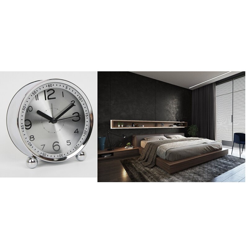 Silent Alarm Clock Desktop Watch Desktop Clock Not Ticking Simple Style Metal Dial Clock