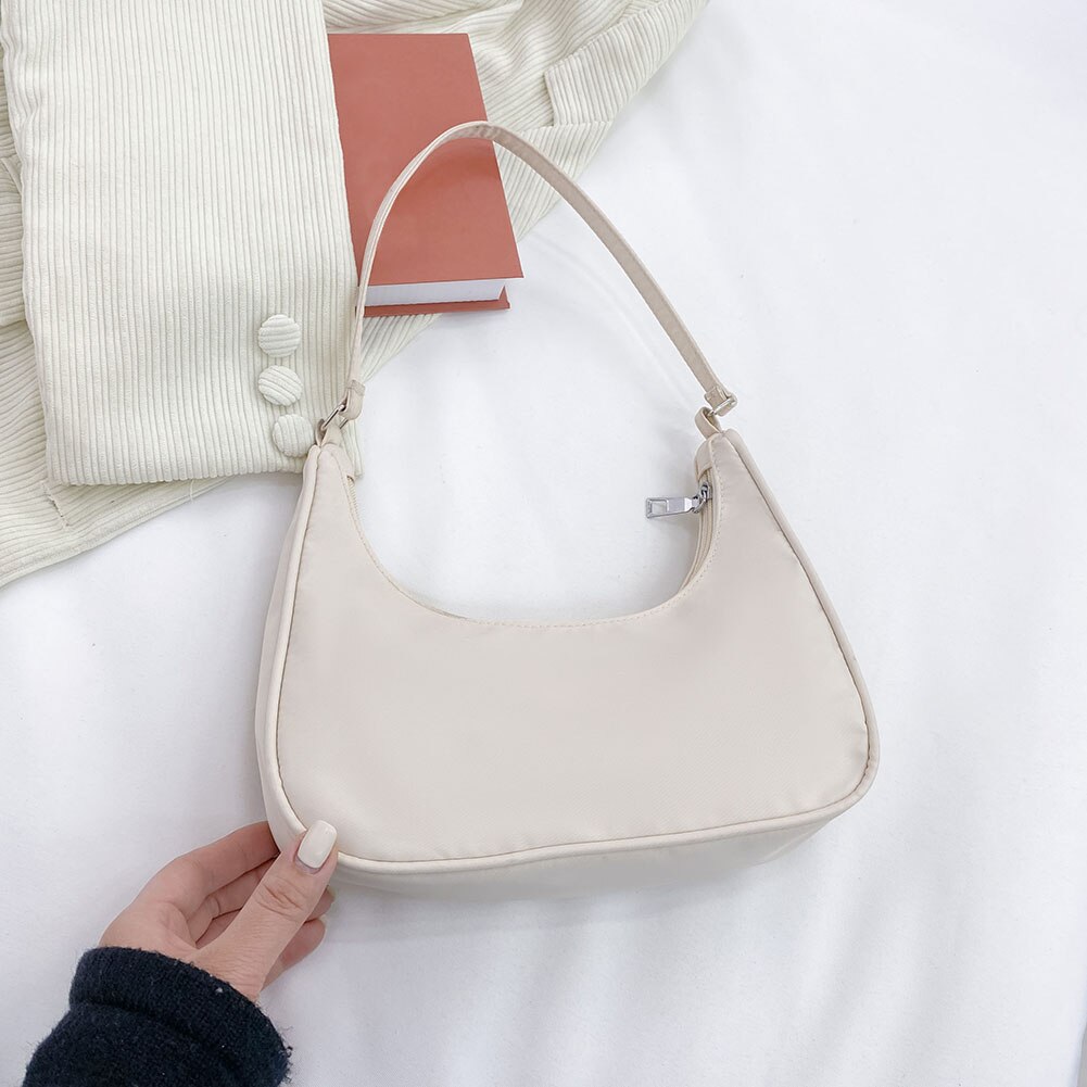 Mode Vrouwen Pure Kleur Schouder Onderarm Zwervers Zakken Casual Dames Rits Kleine Portemonnee Top-Handvat Handtas Voor Vrouwen trend: Beige
