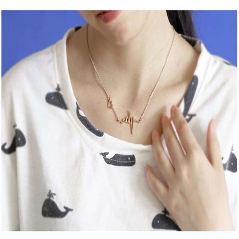 Colliers en chaîne d'électrocardiogramme pour femmes, pendentif de battement de cœur, bijoux pour amoureux, à la