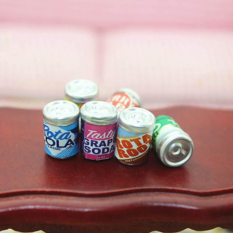 6pcs Dollhouse Mini Drink Cans DIY Furniture Decorations 1:12 Miniature Cute Mini Cans Doll House Kitchen Accessories