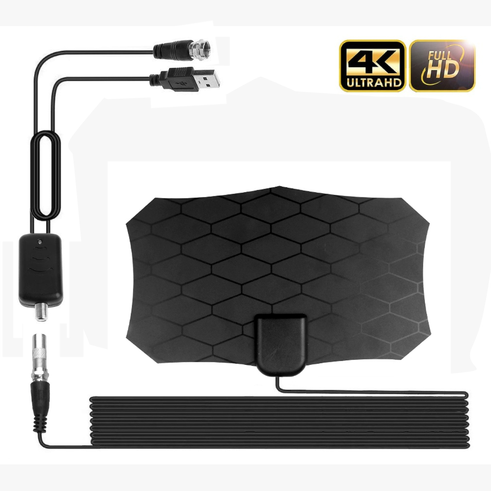 Kebidumei Platte Indoor HD Signaal Digitale Tv-antenne met Versterker HDTV VHF UHF zwart tv antenne 80 Mijl Bereik voor digitale tv