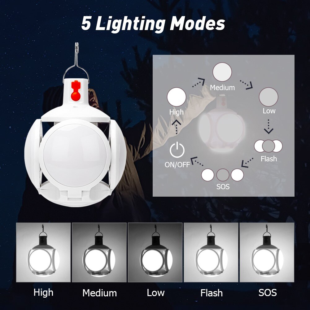 Waterproof UFO Foldable Light 5 Modes Rechargeable LED Camping Lantern Tent Light Portable Emergency Light For Camping Garden