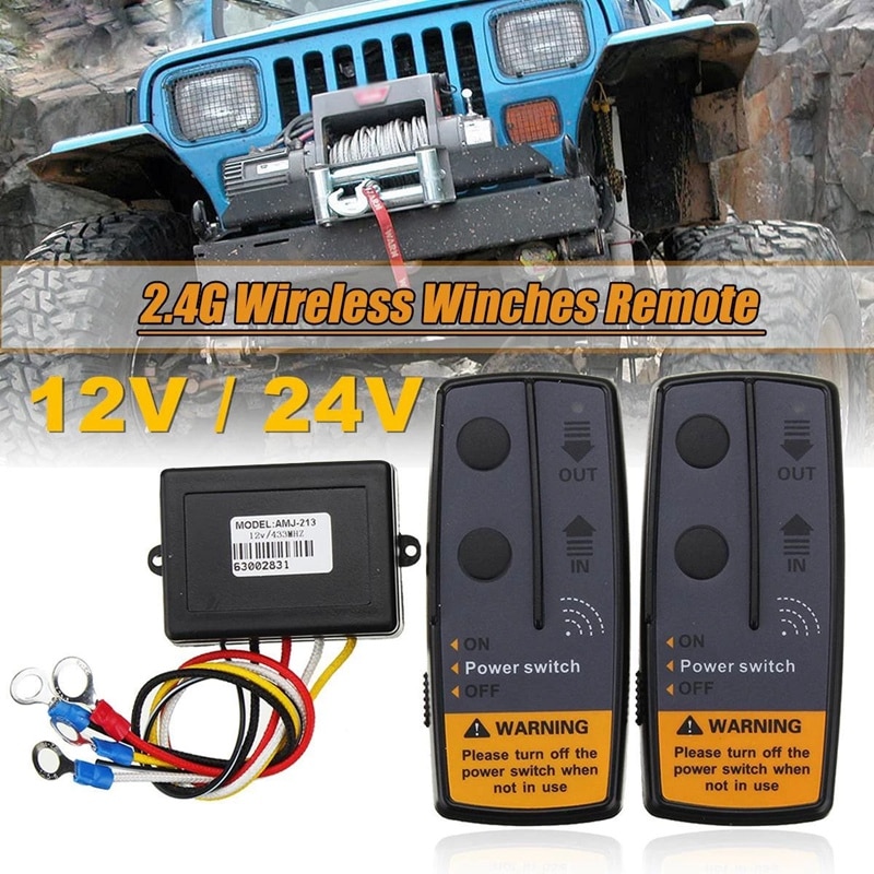 1 Set 12V/24V 50M Digital Wireless Winches Remote Control Recovery Kit Twin Handset ATV Truck 120W 100Ft