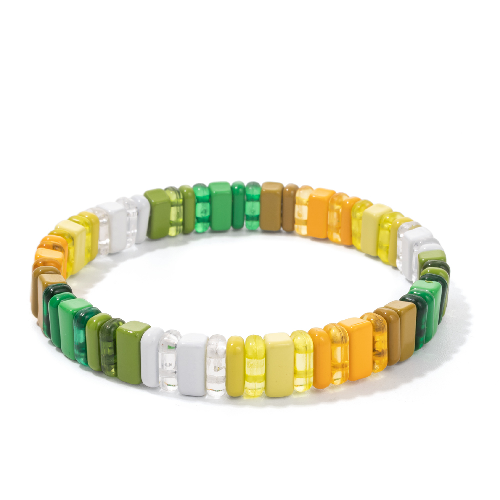 2022 Nuovo design Braccialetti Elastici Colorati per Le Donne Rianbow Acrilico Lucido Braccialetti Braccialetti di Metallo Della Boemia Perline Gioielli: Verde Dragonly