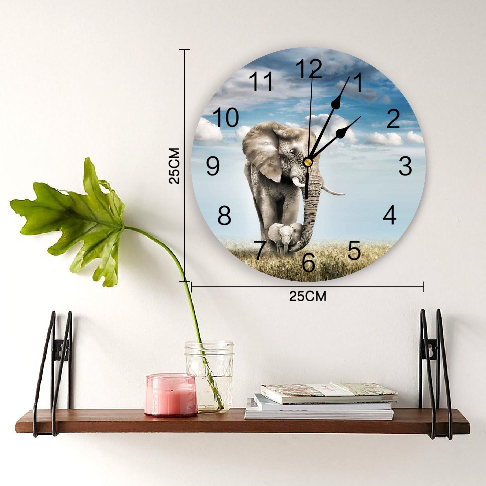 Animal Elephant Grassland Wall Clock Home Decor Bedroom Silent Oclock Watch Wall Digital Clock Wall Clock Modern