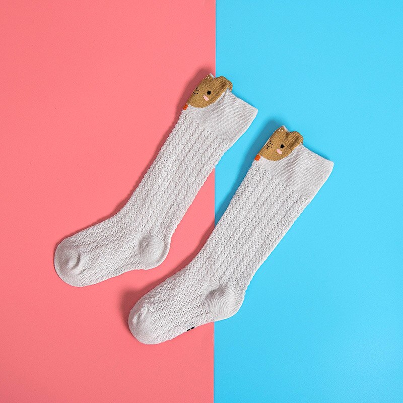 Dessin animé mignon bébé chaussettes renard ours lapin animaux infantile coton longues chaussettes été maille enfant en bas âge garçons filles genou chaussettes hautes: gray