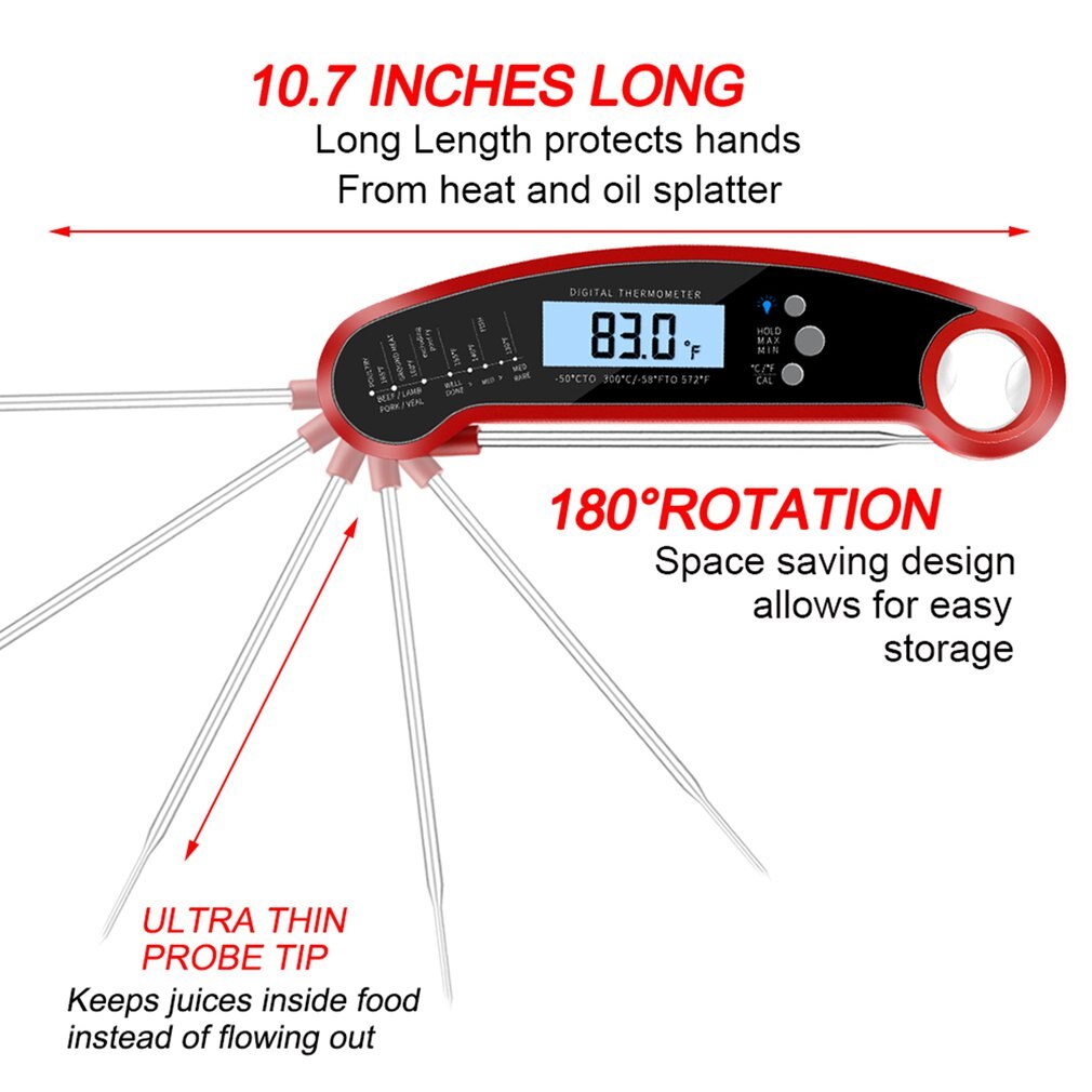 Digital Food Barbecue Thermometer Meat Thermometers Waterproof Instant Read Thermometer with Calibration Backlight