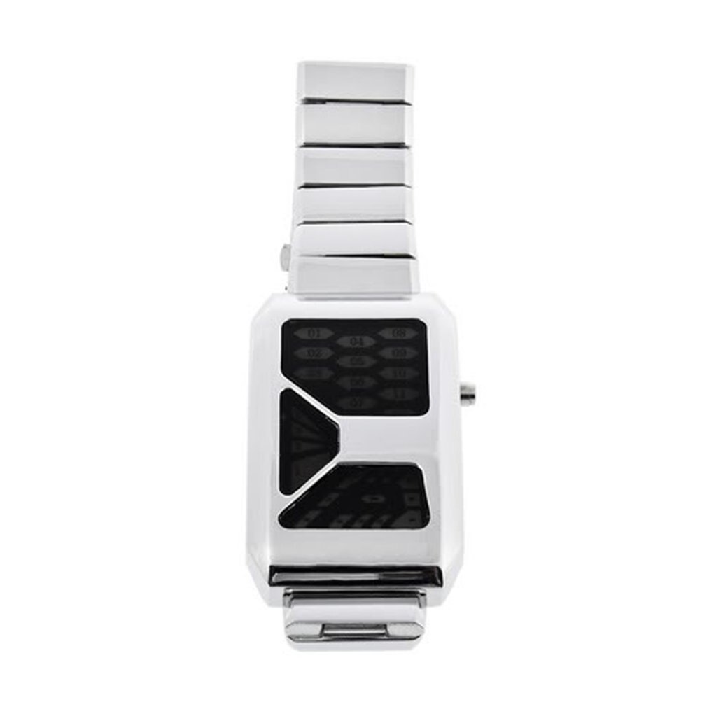 28 LED Stylish Digital Wrist Watch Black/Silver Strap Unique Blue LED Light Watch: White