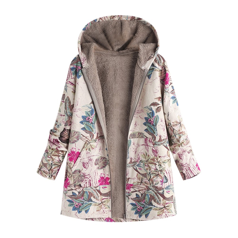 chaqueta mujer invierno Vintage prendas de vestir blanco Floral con capucha bolsillos abrigo mujer de talla grande 5xl estilo coreano cremallera chaqueta femenina