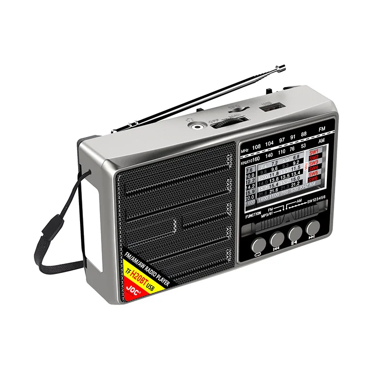 Bärbar radio fm/am/sw fullbandsmottagare uppladdningsbar radio tf/usb musikspelare med lcd-skärm led-ficklampa: Trä-