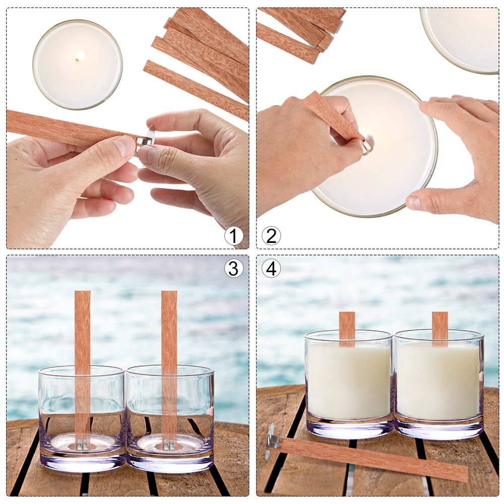 100pcs Wooden Wick Candle With Sustainer Tab Soy Wax Candle Wicks Core Diy Oil Lamps Candle Making Pick Supply Soy Parffin Wax