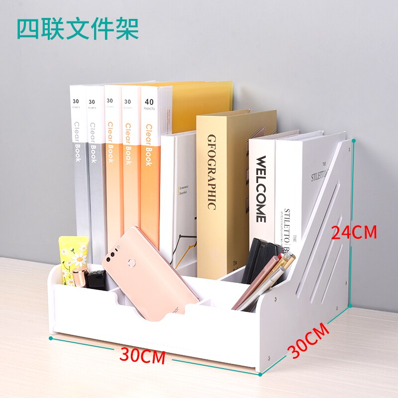 Quadruple Document Holder Multifunctional File Box with Pen Office Supplies Folder Book Stand Desktop Storage Information Rack
