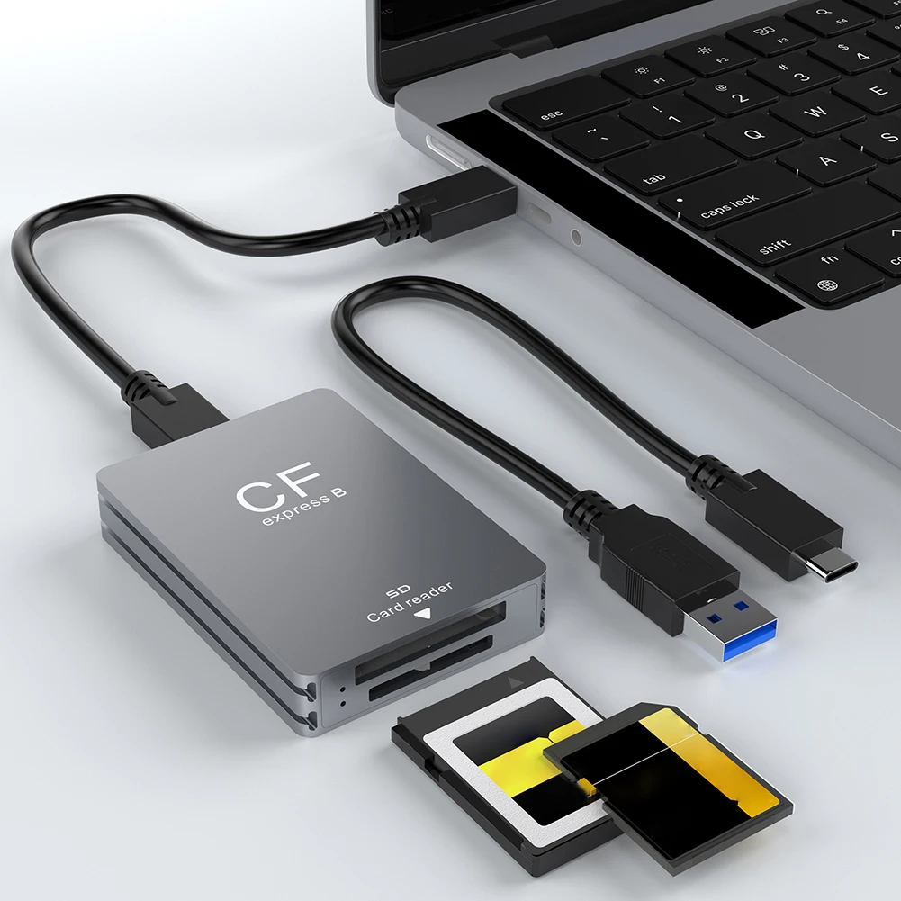 2 in 1 CFexpress Type A/B & SD-kaartlezer CFexpress-lezeradapter USB 3.2 10 Gbps Dual-Slot met USB C naar USB C/A-kabel voor SLR