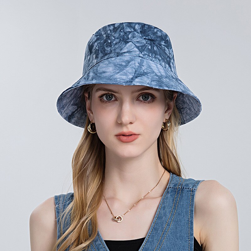 Moda lato damska czapka rybaczka krawat barwnik okap kapelusz rybaka bawełna odkryty składany czapka na basen oddychająca przenośna para pion kapelusz: marynarka wojenna