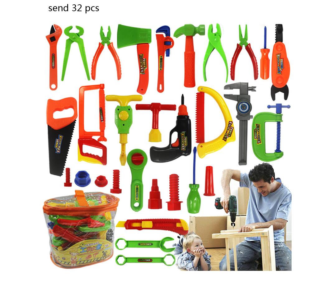 Baby Vroege Educatief Speelgoed Diy Arts Set Jongens Speelgoed Reparatie Tool Plastic Simulatie Ammer Nagels Moer Schroevendraaier Model Gereedschap Speelgoed: 32Pcs