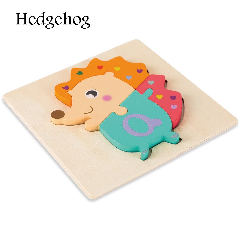 Wooden Puzzle Toys Cartoon Animal Wood Puzzles Cognition Educational Toy Baby Busyboard Smooth No Smell Thicken 3D Jigsaw toy: Hedgehog