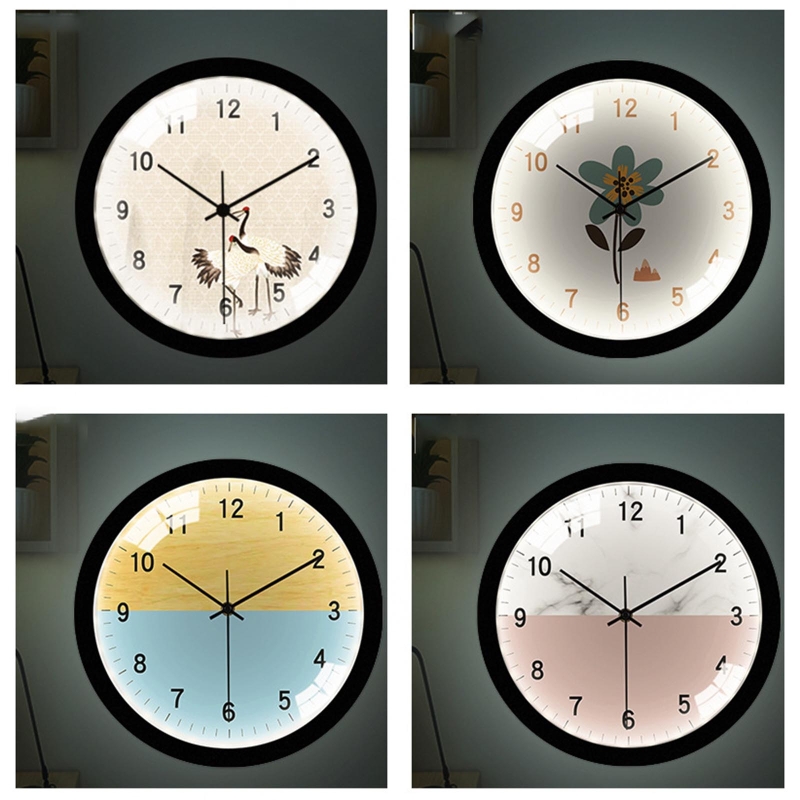 Chinese Style Wall Clock Led Glowing Intelligent Sound Control Mute Clocks