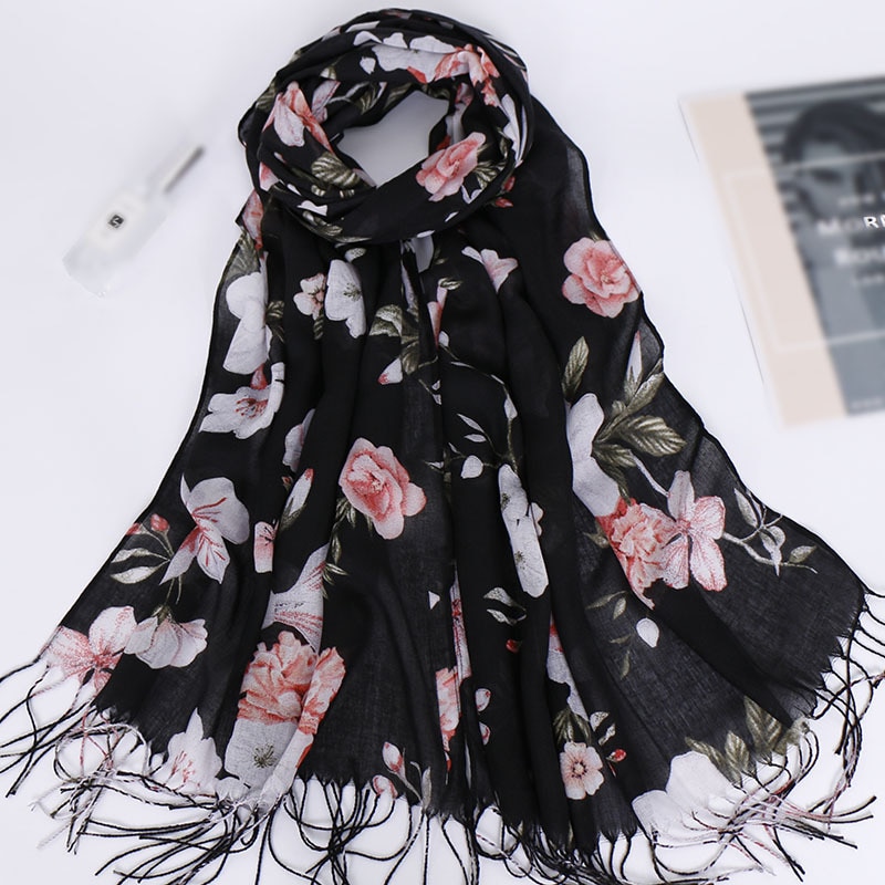 Quaste Lange Drucken Frau Schal Dünne Sommer Schals und wickelt Blumen Schals Für Damen Bandana Echarpe Foulard Femme