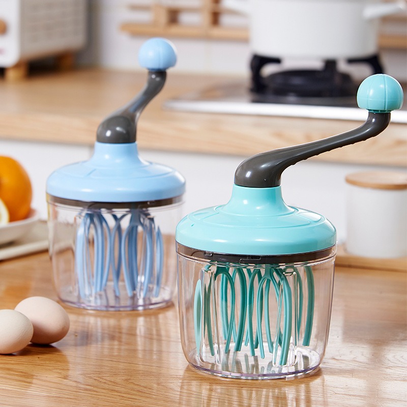 Fouet à œufs en plastique, manivelle à pousser, mélangeur à longue manivelle, batteur à œufs manuel multifonctionnel, outil de cuisine pratique